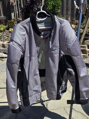 First Gear Men's Motorcycle Jacket 3XL-Gray Padded Hypertex with Vented Mesh